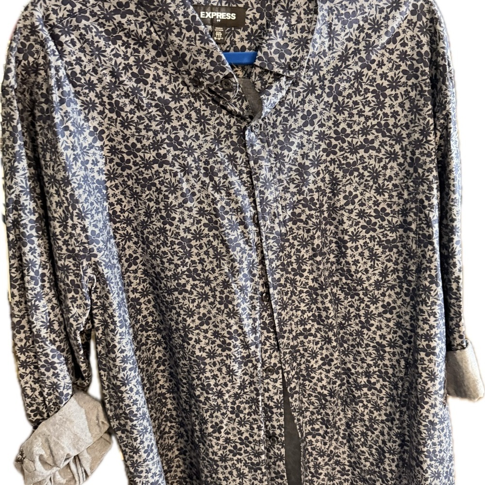 Express Men's Navy Floral Button Down Shirt
